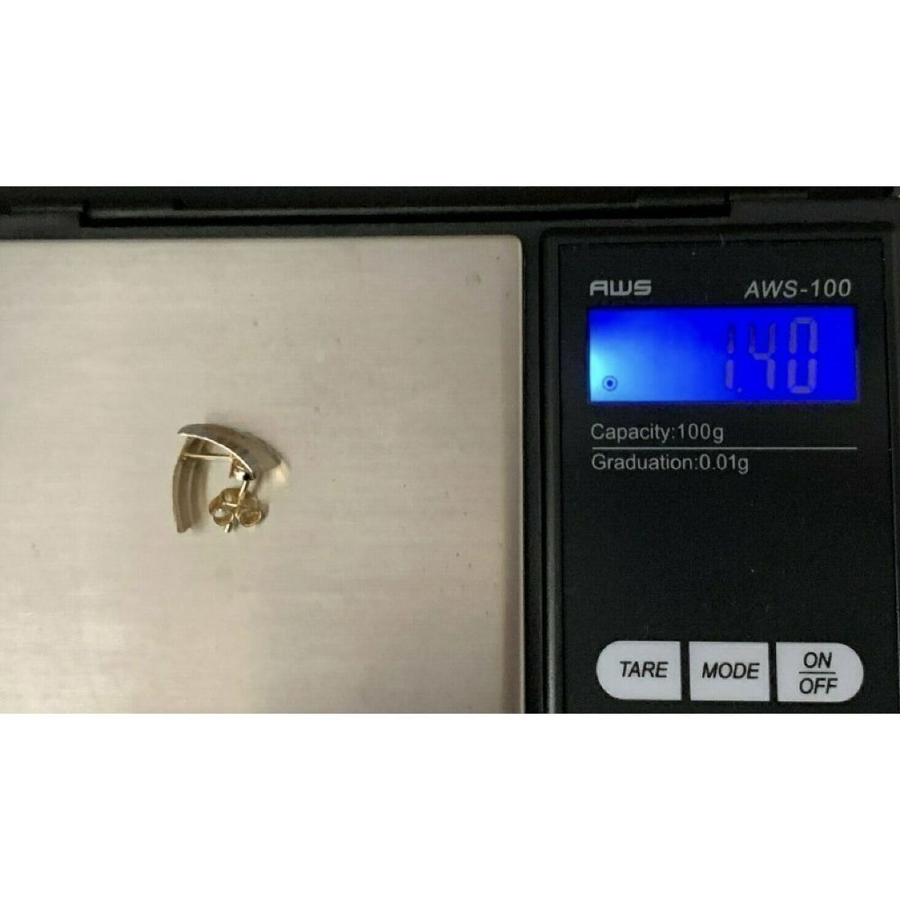 18K Gold Stud Two Tone White/Yellow Gold Earrings - Picture 8 of 12
